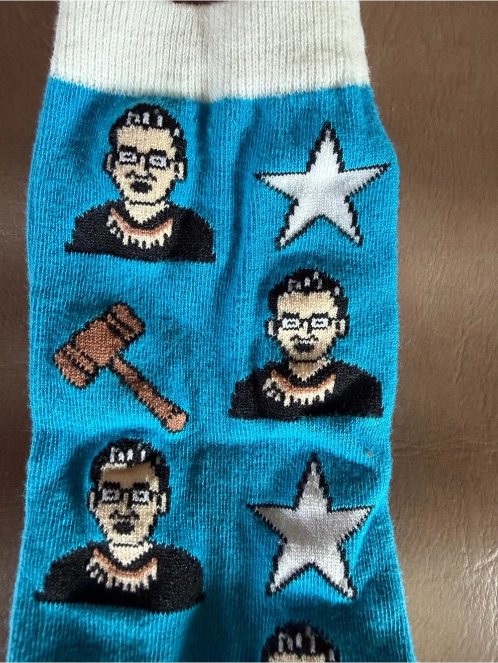 Ruth Bader Ginsburg Blue Novelty Crew Socks with Gavel & Star Pattern Adult Size